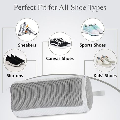 Shoe Washing Machine Bag, 2 Pcs Cylindrical Laundry Shoe Bag for Washer and Dryer with Adjustable Shoe Trees, 360 Deep Cleaning Sneaker Washing Bag with Zipper, Fits All Shoe Types and Sizes, White in Saudi Arabia