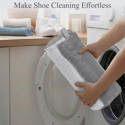 Shoe Washing Machine Bag, 2 Pcs Cylindrical Laundry Shoe Bag for Washer and Dryer with Adjustable Shoe Trees, 360 Deep Cleaning Sneaker Washing Bag with Zipper, Fits All Shoe Types and Sizes, White in Saudi Arabia