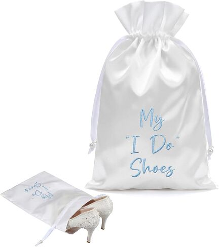 Bride Shoe Bag 11" x 9" Satin Wedding Shoe Storage Pouch with Drawstring Bridal Shower Gifts for Engagement Honeymoon in Kuwait