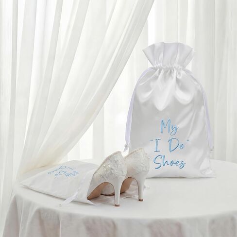 Bride Shoe Bag 11" x 9" Satin Wedding Shoe Storage Pouch with Drawstring Bridal Shower Gifts for Engagement Honeymoon in Kuwait