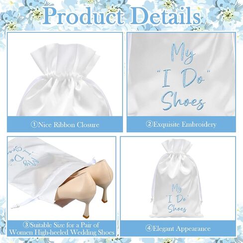 Bride Shoe Bag 11" x 9" Satin Wedding Shoe Storage Pouch with Drawstring Bridal Shower Gifts for Engagement Honeymoon in Kuwait