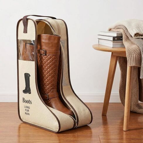 4 Pcs Premium Boot Storage Bag Set - Durable Cowboy Boot Bags for Travel, Home Organization, Dustproof & Breathable Tall Boots Protector with Handle (Black & Beige) in Saudi Arabia