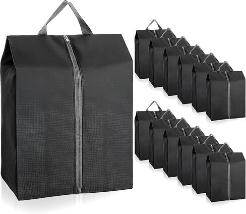 Shoe Bags for Travel, 12 Pack Large Waterproof Portable Shoe Bags with Zipper for Storage and Packing, Travel Essentials for Women and Men (Black) in Kuwait