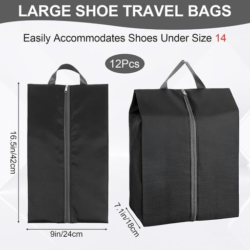 Shoe Bags for Travel, 12 Pack Large Waterproof Portable Shoe Bags with Zipper for Storage and Packing, Travel Essentials for Women and Men (Black) in Kuwait
