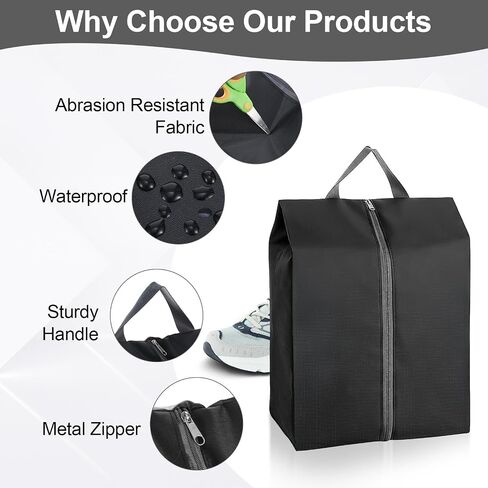 Shoe Bags for Travel, 12 Pack Large Waterproof Portable Shoe Bags with Zipper for Storage and Packing, Travel Essentials for Women and Men (Black) in Kuwait