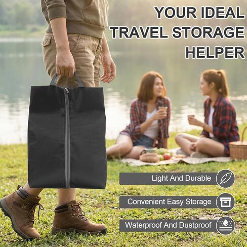 Shoe Bags for Travel, 12 Pack Large Waterproof Portable Shoe Bags with Zipper for Storage and Packing, Travel Essentials for Women and Men (Black) in Kuwait