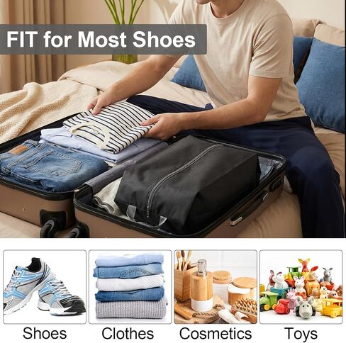 Shoe Bags for Travel, 12 Pack Large Waterproof Portable Shoe Bags with Zipper for Storage and Packing, Travel Essentials for Women and Men (Black) in Kuwait