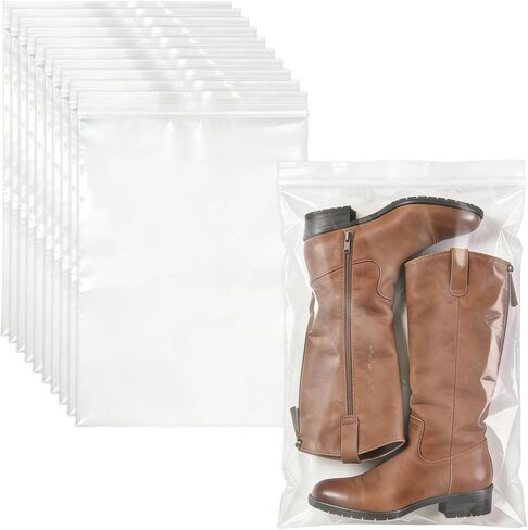 Klmnop 10 Pack Tall Boot Storage Bags for Travel & Home, Portable Resealable Dust Proof Boot Bags for Women and Men Cowboy Boots, Shoe Clothing, 17.7x27.5 Inches(Clear) in Kuwait