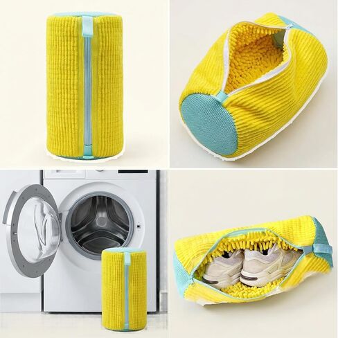 2 Pack Shoe Washing Machine Bags, 360° Deep Cleaning Heavy Duty Laundry Shoe Bag for Washer & Dryer, Reusable Protective Invisible Zipper, Fits All Sneakers Tennis Shoes (15x7.5 Inch, Yellow) in Kuwait