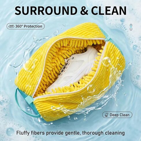 2 Pack Shoe Washing Machine Bags, 360° Deep Cleaning Heavy Duty Laundry Shoe Bag for Washer & Dryer, Reusable Protective Invisible Zipper, Fits All Sneakers Tennis Shoes (15x7.5 Inch, Yellow) in Kuwait