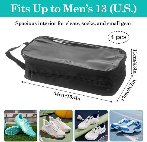 Klmnop 4 Pack Soccer Shoe Bag, Soccer Cleats Bag Fits Up to US Men's Size 13, Oxford Carrying Case with Clear Front Window & Handle, Zippered Sports Shoe Organizer for Track & Team Sports(Black) in Kuwait