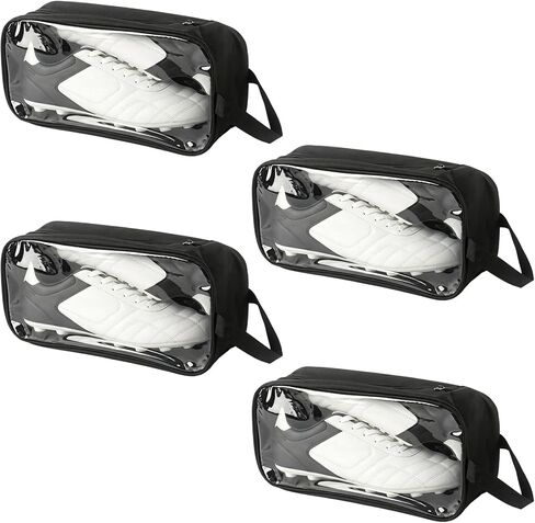 Klmnop 4 Pack Soccer Shoe Bag, Soccer Cleats Bag Fits Up to US Men's Size 13, Oxford Carrying Case with Clear Front Window & Handle, Zippered Sports Shoe Organizer for Track & Team Sports(Black) in Kuwait
