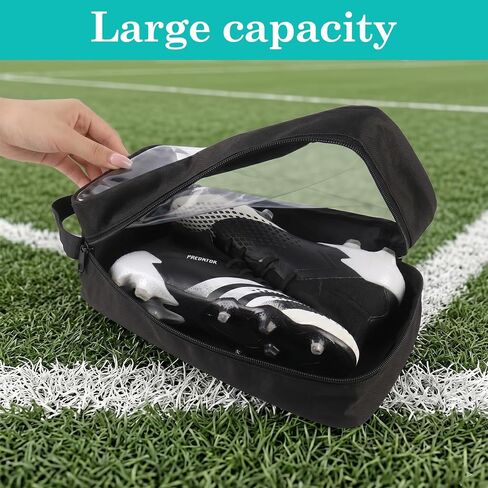 Klmnop 4 Pack Soccer Shoe Bag, Soccer Cleats Bag Fits Up to US Men's Size 13, Oxford Carrying Case with Clear Front Window & Handle, Zippered Sports Shoe Organizer for Track & Team Sports(Black) in Kuwait