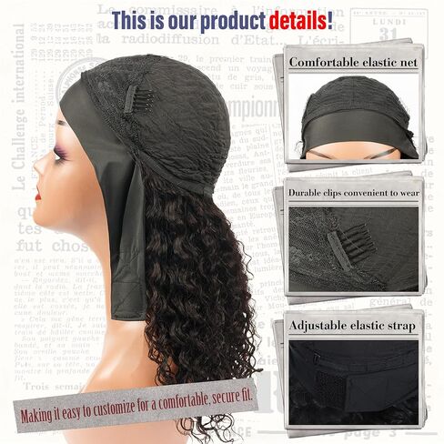 Headband Wig Human Hair For Black Women 16 Inch Curly Wavy Headband Wigs 200% Density Human Hair No Lace Deep Curly Headband Wigs Natural Black Color in Kuwait