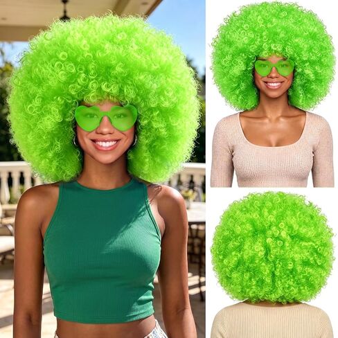 MEEZY Royal Blue Curly Afro Wig Heart Sunglasses for Women Men, Large Fluffy Funny Disco Afro Wigs Neon Colored Short Synthetic Hair with Hair Net 70s Outfits for Women Bachelorette Party Club in Saudi Arabia
