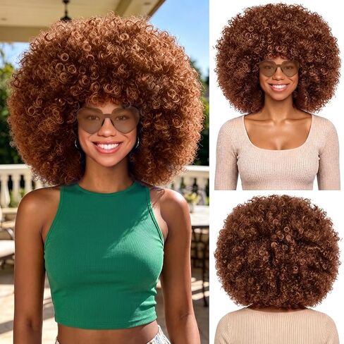 MEEZY Royal Blue Curly Afro Wig Heart Sunglasses for Women Men, Large Fluffy Funny Disco Afro Wigs Neon Colored Short Synthetic Hair with Hair Net 70s Outfits for Women Bachelorette Party Club in Saudi Arabia
