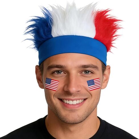4th-of-July Adult-Hairy-Headband Funny-Troll-Wig Patriotic Red-White-Blue-Crazy-Hat Independence-Day Accessory in Kuwait