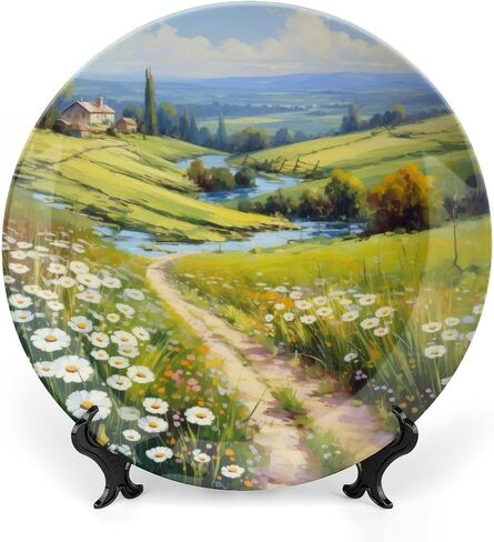 Daisy Flower Field Decorative Plates for Home Party, Watercolor Sunny Meadow Decor Tray for Table Display, Ceramic Dinner Plate W/Stand, Living Room Decor, Summer Party Supplies, 10 Inch in Saudi Arabia