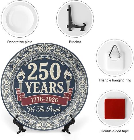 USA 250th Decorative Plates Home Decor, We The People 250th Commemorative Display Ceramic Plate for Hallway Console Side Table, Patriotic Party Supplies, Commemorative Gifts, 8 Inch in Kuwait