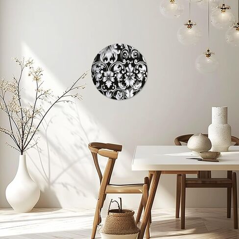 Decorative Ceramic Plates for Display with Stand, 8" Floral baroque damask Seamless Black white ornament Dinner Plate for Wall Hanging Tabletop Decor Home Housewarming Gifts in Saudi Arabia