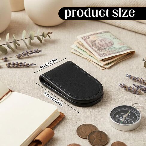 Magnetic Money Clips, Black Leather Cash Clip, Slim Money Clip for Men Business Card Holder Wallet Holds 10 to 15 Bills in Kuwait