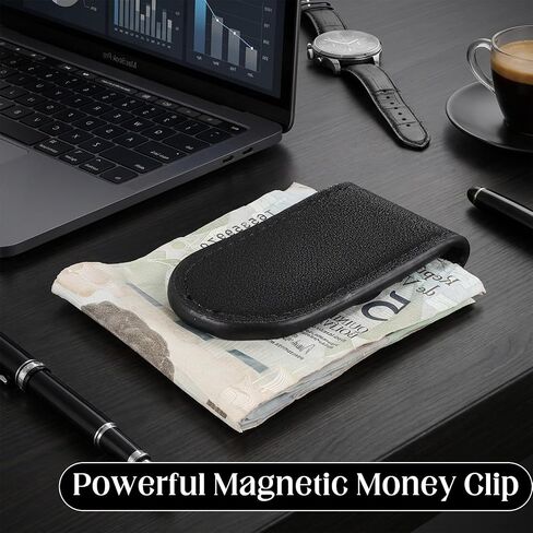 Magnetic Money Clips, Black Leather Cash Clip, Slim Money Clip for Men Business Card Holder Wallet Holds 10 to 15 Bills in Kuwait