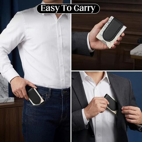 Magnetic Money Clips, Black Leather Cash Clip, Slim Money Clip for Men Business Card Holder Wallet Holds 10 to 15 Bills in Kuwait