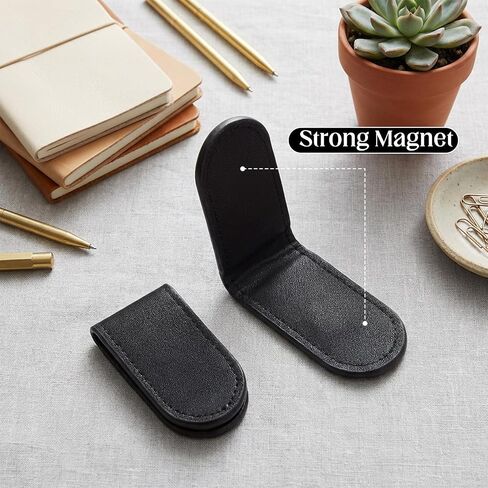 Magnetic Money Clips, Black Leather Cash Clip, Slim Money Clip for Men Business Card Holder Wallet Holds 10 to 15 Bills in Kuwait