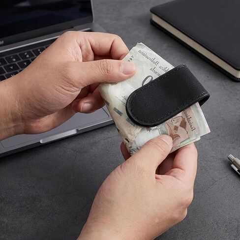 Magnetic Money Clips, Black Leather Cash Clip, Slim Money Clip for Men Business Card Holder Wallet Holds 10 to 15 Bills in Kuwait