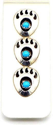 Indian Money clip 3 Bear Paws with Stabilized Blue Turquoise set in Shadow Box in Kuwait