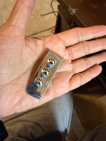 Indian Money clip 3 Bear Paws with Stabilized Blue Turquoise set in Shadow Box in Kuwait