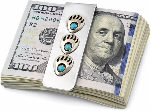 Indian Money clip 3 Bear Paws with Stabilized Blue Turquoise set in Shadow Box in Kuwait