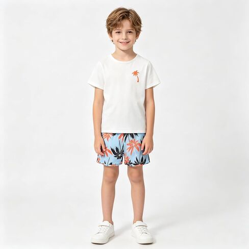 Boys' 6 Piece Summer Holiday Outfits Short Sleeve Graphic T-Shirts Tops and Shorts Sets Beach Casual Clothes 3-14Y in Kuwait