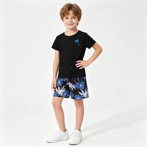 Boys' 6 Piece Summer Holiday Outfits Short Sleeve Graphic T-Shirts Tops and Shorts Sets Beach Casual Clothes 3-14Y in Kuwait