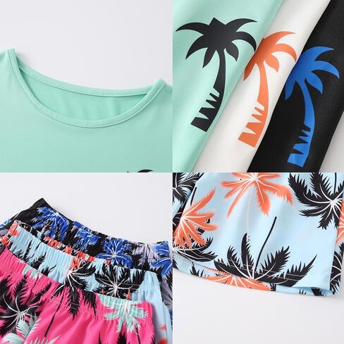 Boys' 6 Piece Summer Holiday Outfits Short Sleeve Graphic T-Shirts Tops and Shorts Sets Beach Casual Clothes 3-14Y in Kuwait