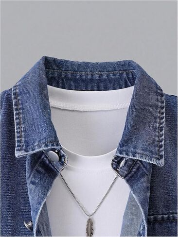 MakeMeChic Boy's 2 Piece Denim Outfits Collared Short Sleeve Button Down Shirt and Wide Leg Jorts Sets in Kuwait