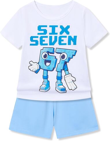 Toddler Boy Clothes Summer Outfit 2 Pieces Set Graphic T-Shirt Top + Shorts Clothing Set, Size 4-8 Years in Saudi Arabia
