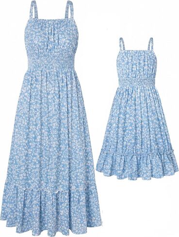 GRACE KARIN Mommy and Me Floral Smocked Dress,Spaghetti Strap Boho Dress,Summer Maxi Dress with Pockets in Kuwait