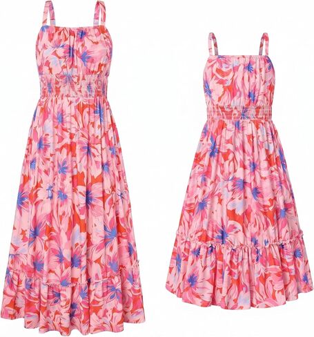 GRACE KARIN Mommy and Me Floral Smocked Dress,Spaghetti Strap Boho Dress,Summer Maxi Dress with Pockets in Kuwait