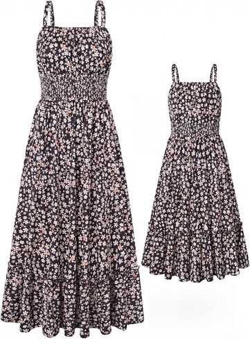 GRACE KARIN Mommy and Me Floral Smocked Dress,Spaghetti Strap Boho Dress,Summer Maxi Dress with Pockets in Kuwait