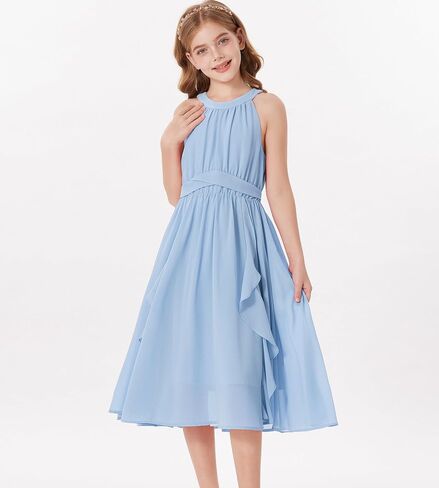 GRACE KARIN Girls Halter Neck Dress Midi Party Casual Chiffon Weeding Sundress Swing Pleated Dresses for Girl 6-14 in Kuwait