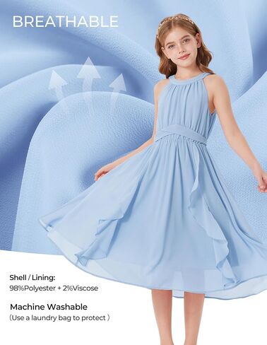 GRACE KARIN Girls Halter Neck Dress Midi Party Casual Chiffon Weeding Sundress Swing Pleated Dresses for Girl 6-14 in Kuwait