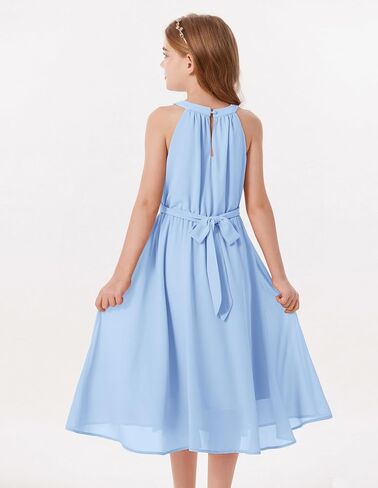 GRACE KARIN Girls Halter Neck Dress Midi Party Casual Chiffon Weeding Sundress Swing Pleated Dresses for Girl 6-14 in Kuwait