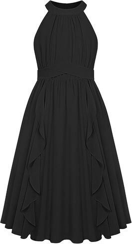 GRACE KARIN Girls Halter Neck Dress Midi Party Casual Chiffon Weeding Sundress Swing Pleated Dresses for Girl 6-14 in Kuwait