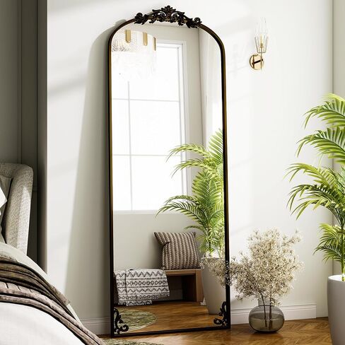 Vintage Full Length Mirror, 21 x 64 Inch Carved Arched Floor Mirrors Full Body Mirrors with Stand for Bedroom, Entryway,Bronze in Saudi Arabia