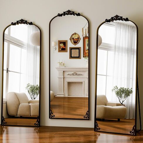 Vintage Full Length Mirror, 21 x 64 Inch Carved Arched Floor Mirrors Full Body Mirrors with Stand for Bedroom, Entryway,Bronze in Saudi Arabia