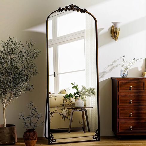 Vintage Full Length Mirror, 21 x 64 Inch Carved Arched Floor Mirrors Full Body Mirrors with Stand for Bedroom, Entryway,Bronze in Saudi Arabia