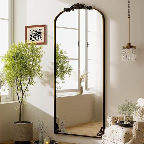 Vintage Full Length Mirror, 21 x 64 Inch Carved Arched Floor Mirrors Full Body Mirrors with Stand for Bedroom, Entryway,Bronze in Saudi Arabia