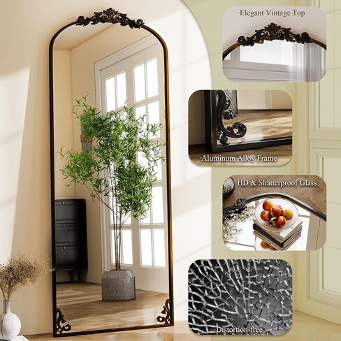 Vintage Full Length Mirror, 21 x 64 Inch Carved Arched Floor Mirrors Full Body Mirrors with Stand for Bedroom, Entryway,Bronze in Saudi Arabia