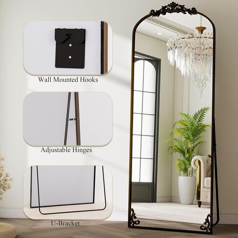Vintage Full Length Mirror, 21 x 64 Inch Carved Arched Floor Mirrors Full Body Mirrors with Stand for Bedroom, Entryway,Bronze in Saudi Arabia